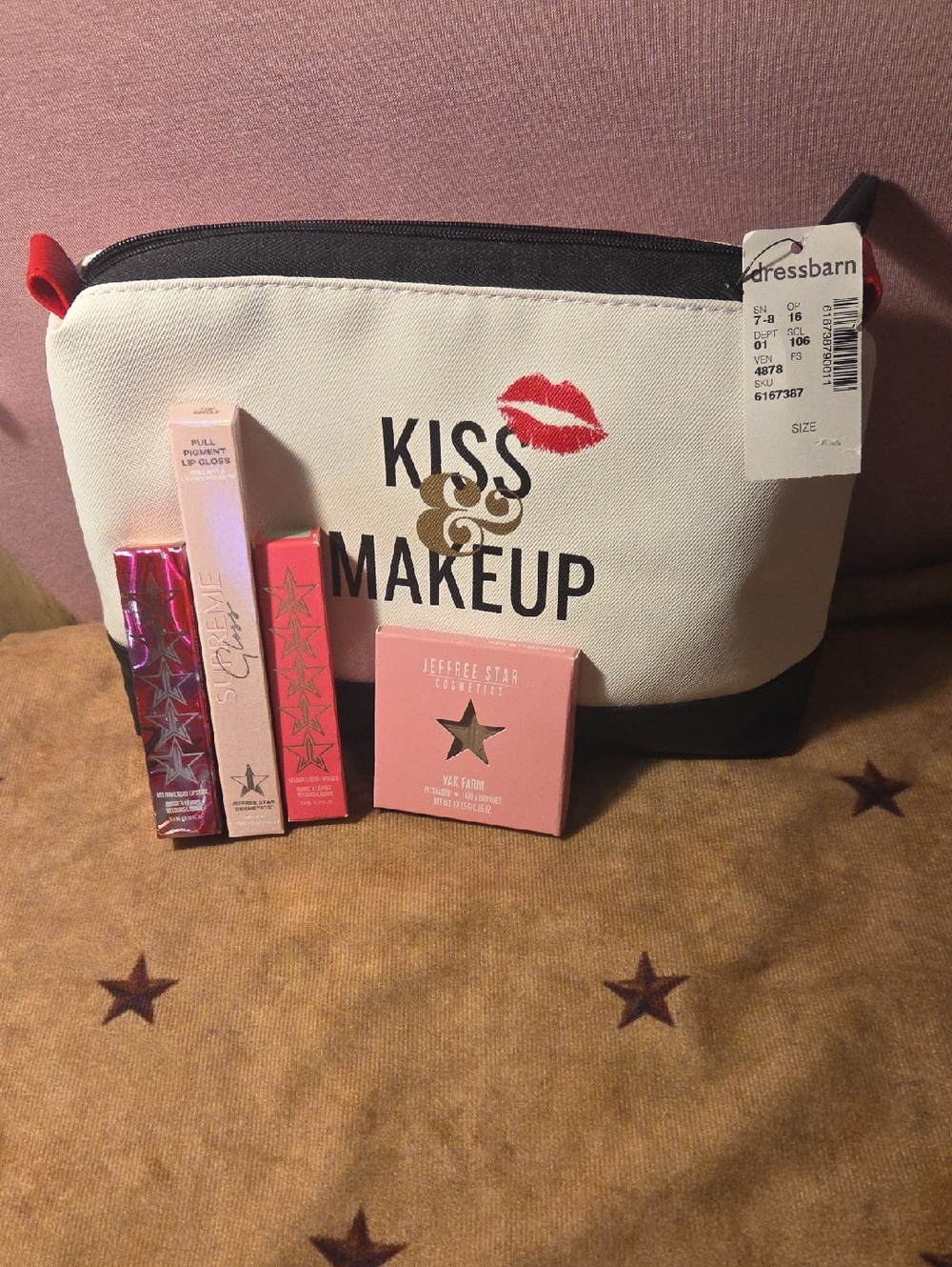 Jeffree Star Kiss & Makeup Cosmetic Bag with Pink Jeffree Star Lip Products